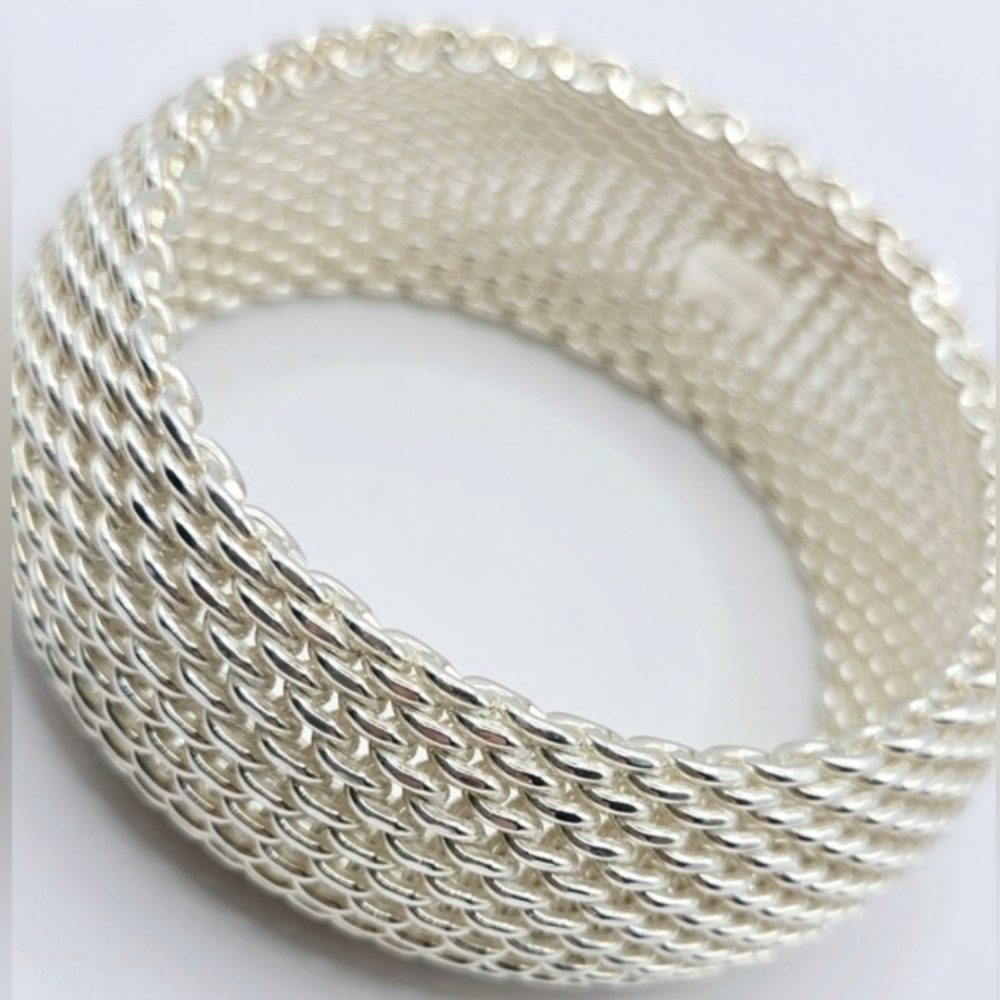 Tiffany & Co Sterling Silver Mesh Bracelet 925 Wide Woven Designer - Picture 7 of 11